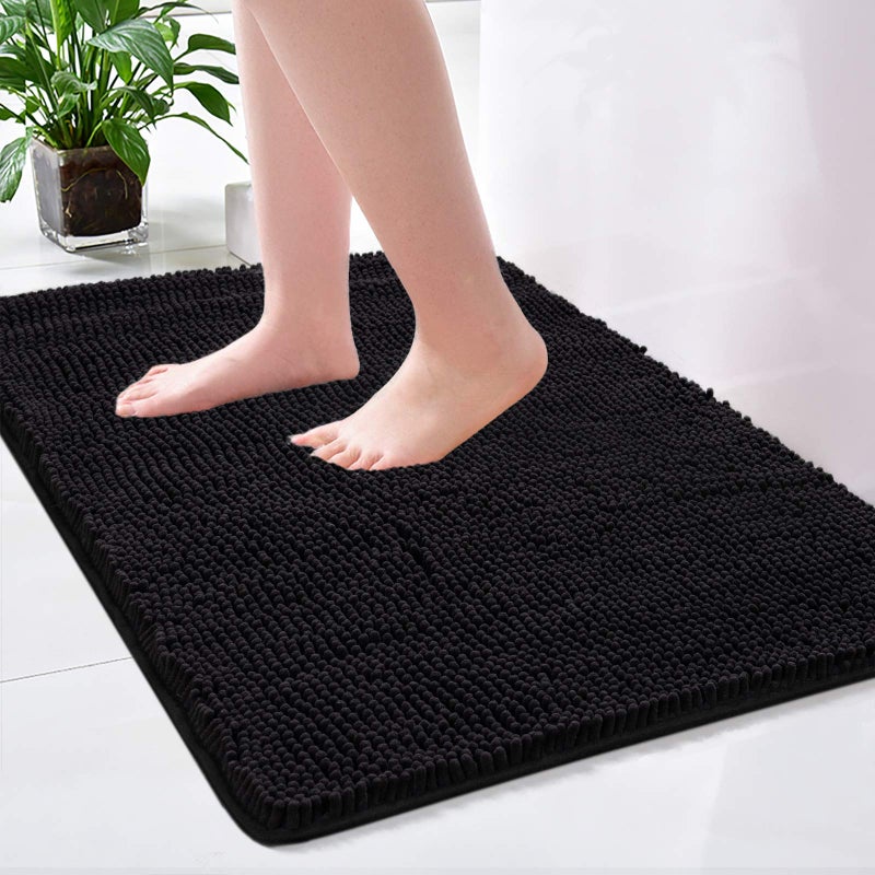 Noahas Bath Rugs 24'' x 36'' Bathroom Rug, Soft Luxury Chenille Bathroom Mats, Non-Slip and Absorbent Throw Rugs for Bath Tub, Plush Microfiber Shower Rug Machine Washable Floor Carpet, Black - Image 1